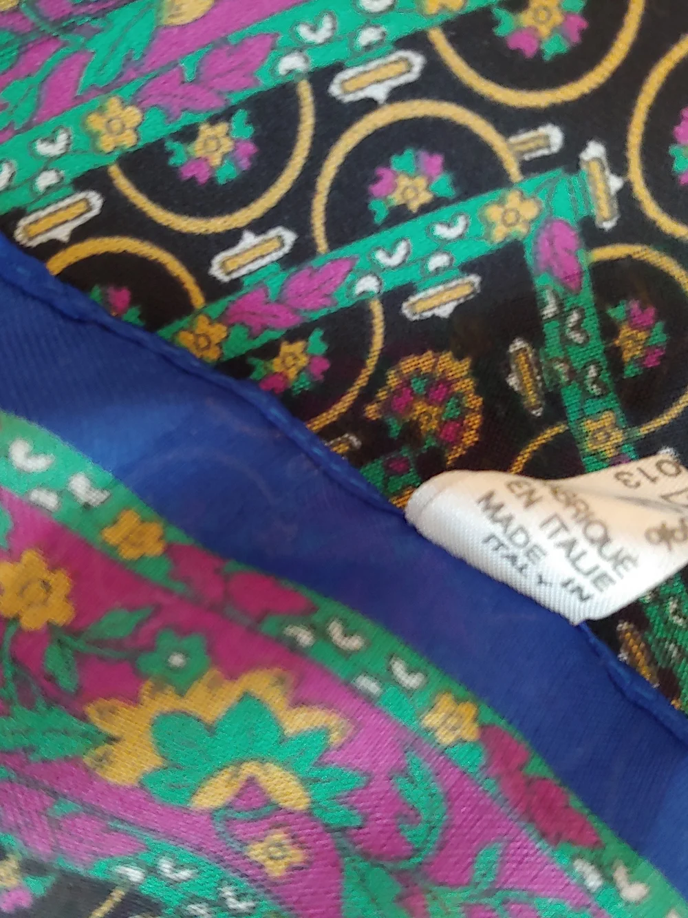 Vibrant Blue Floral & Geometric Sheer Scarf - Women's Accessory - Picture 3 of 4